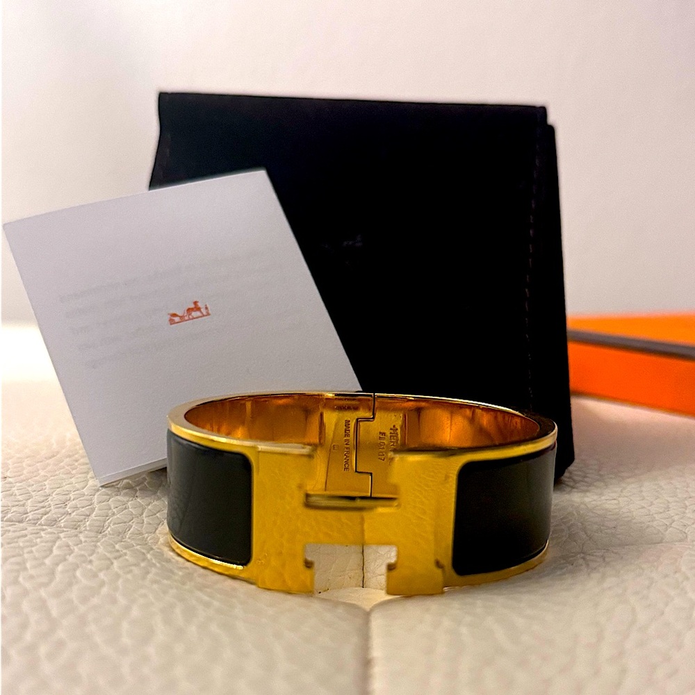Hermes Clic-Clac H Black Enamel Gold Metal Bracelet. PM